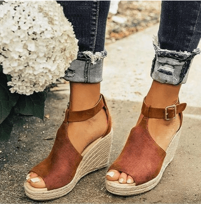 Canvas High-Wedge Slingback Sandals