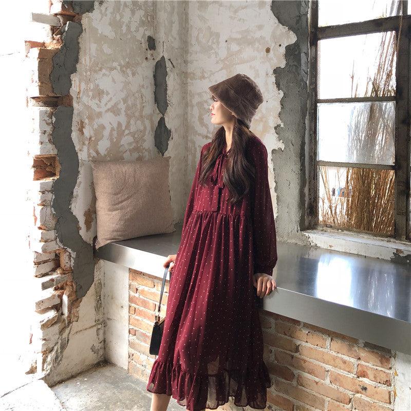 Chiffon loose sweet wave dot dress - Trendha