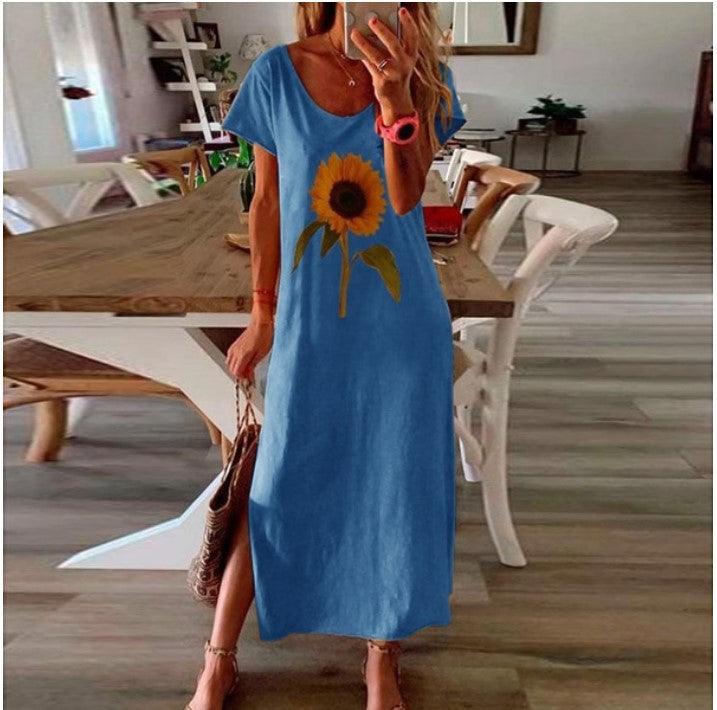 Sunflower printed side slit dress - Trendha