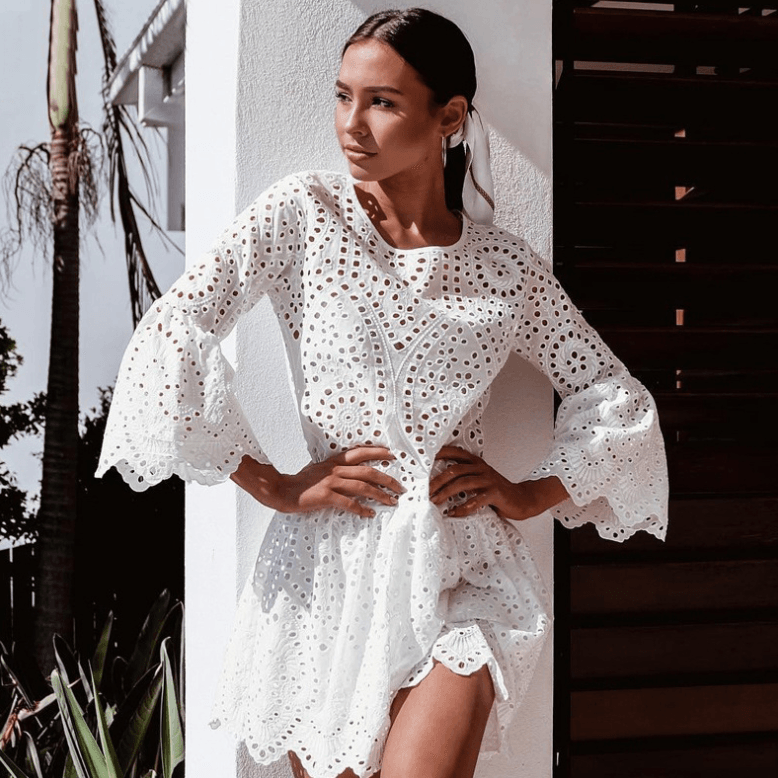 Cropped sleeve ruffled dress - Trendha