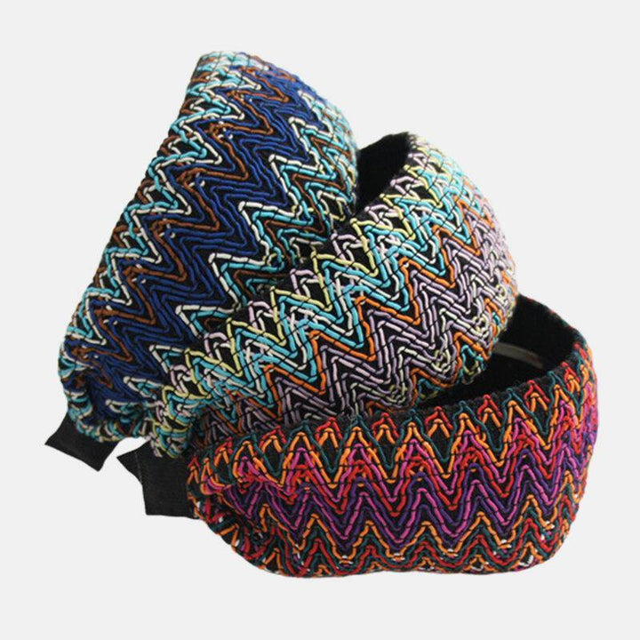 Bohemian Style Wide Hair Hoop Headband Ethnic Style Colorful Striped Fabric Hair Hoop Travel Home Leisure Hair Band - Trendha