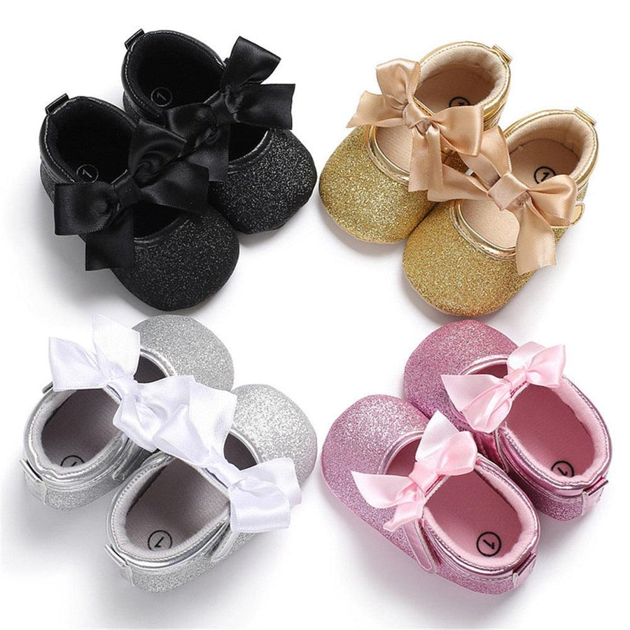 Baby Girl's Lace Up Glitter Bowknot First Walkers - Trendha