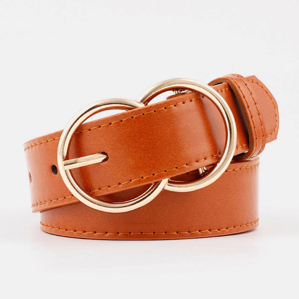 Women PU Leather Double Ring Buckle Retro Fashion Trouser Belt - Trendha