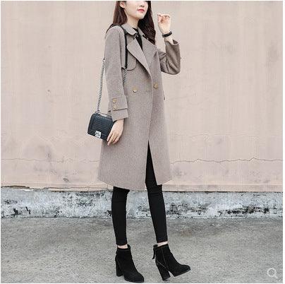 Women's mid-length Hepburn style woolen coat - Trendha