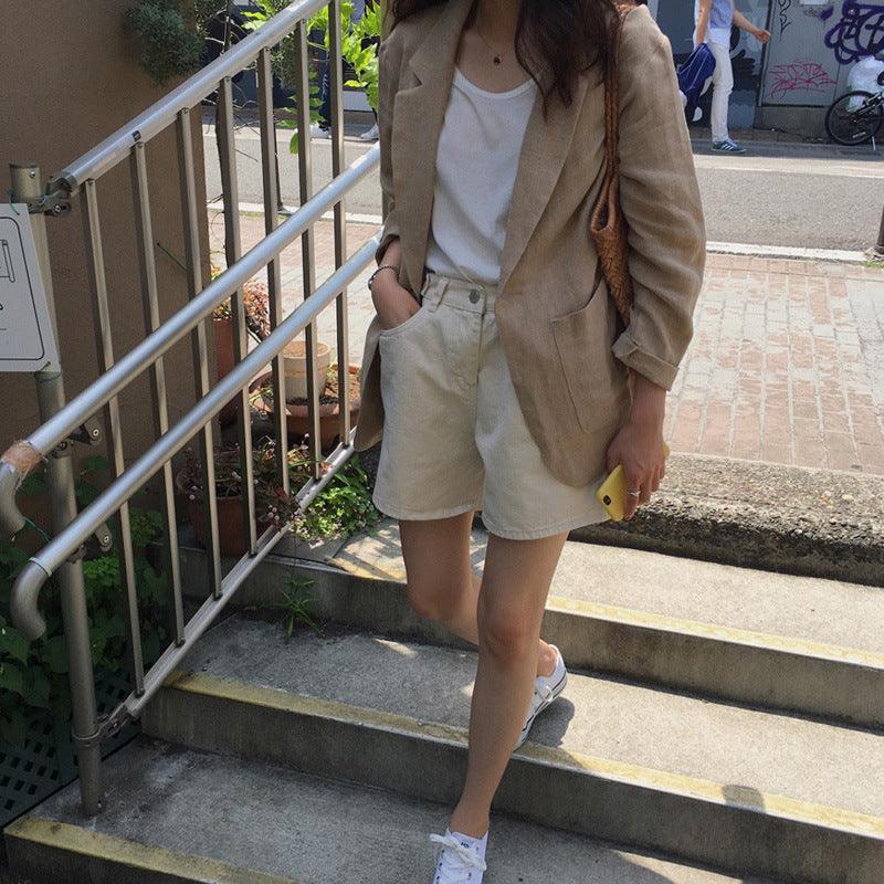 Fashion casual loose cotton hemp suit coat - Trendha