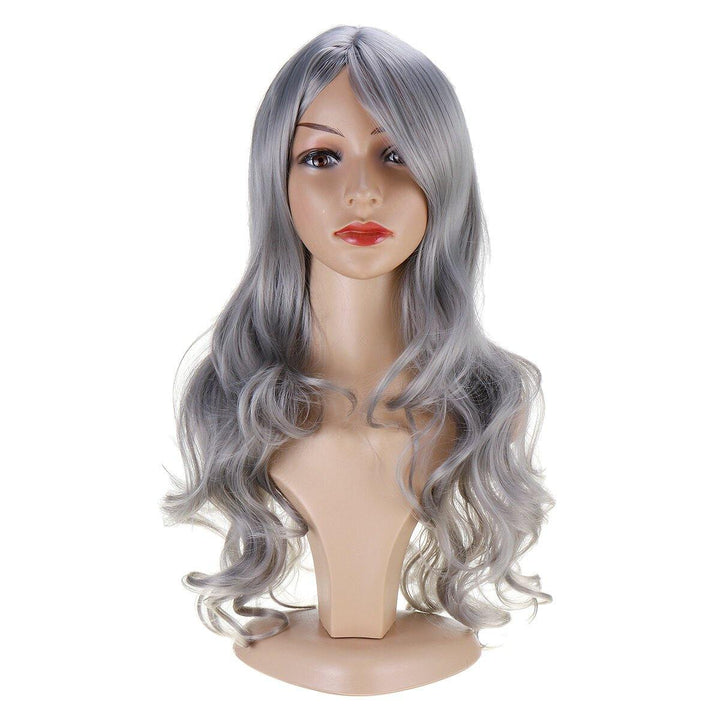 Women Wig Full Wavy Hair Extensions Heat Resistant Synthetic Grey - Trendha