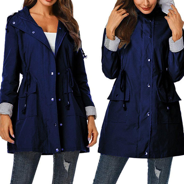 Casual hooded waist coat mid-length ladies trench coat - Trendha