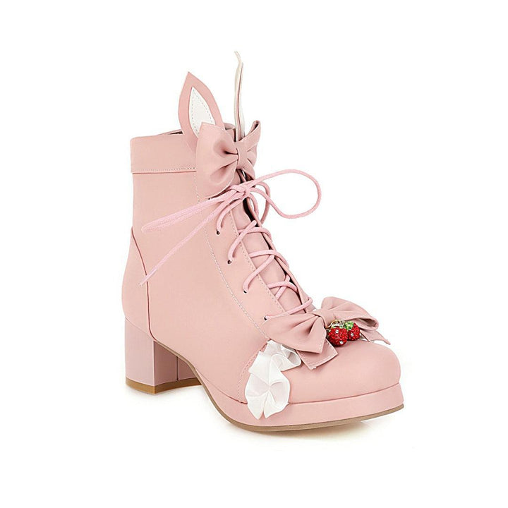 Women's Lolita Short Boots Strawberry Girl Cute Soft Girl Thick-soled Martin Boots - Trendha