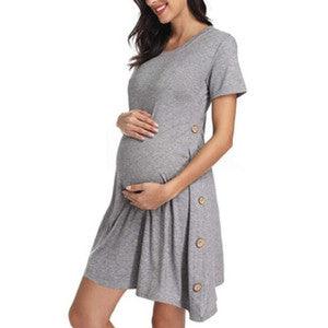 Hot Sale New Maternity Short Sleeve Button Solid Dress - Trendha