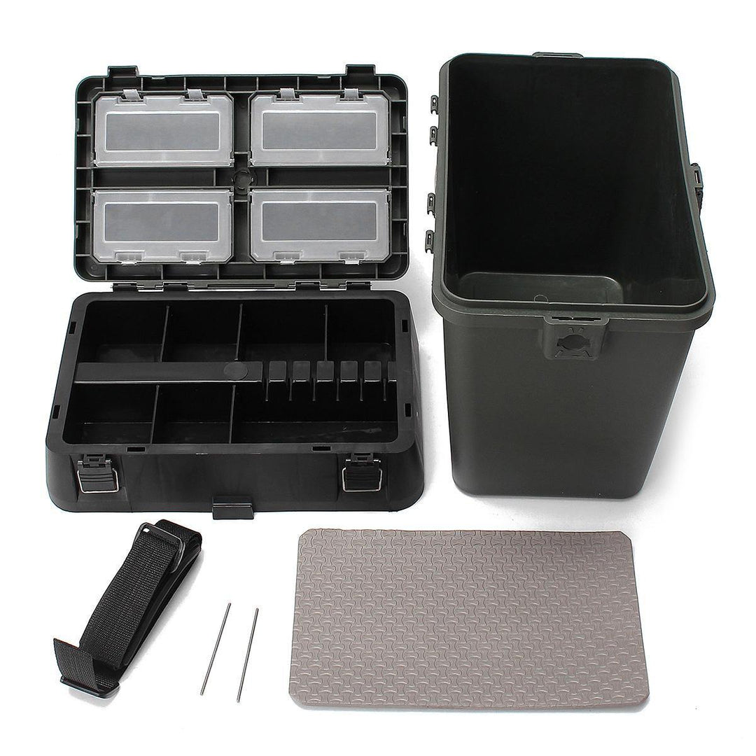 Lightweight Fishing Box Tackle Seat Box Fishing Container Tray Bait Case Tool w/ 4 Removable Trays Shoulder Strap - Trendha