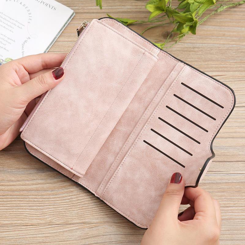 Women Trifold Dull Polish Faux Leather Long Wallet Card Holder Purse Clutches Bags - Trendha