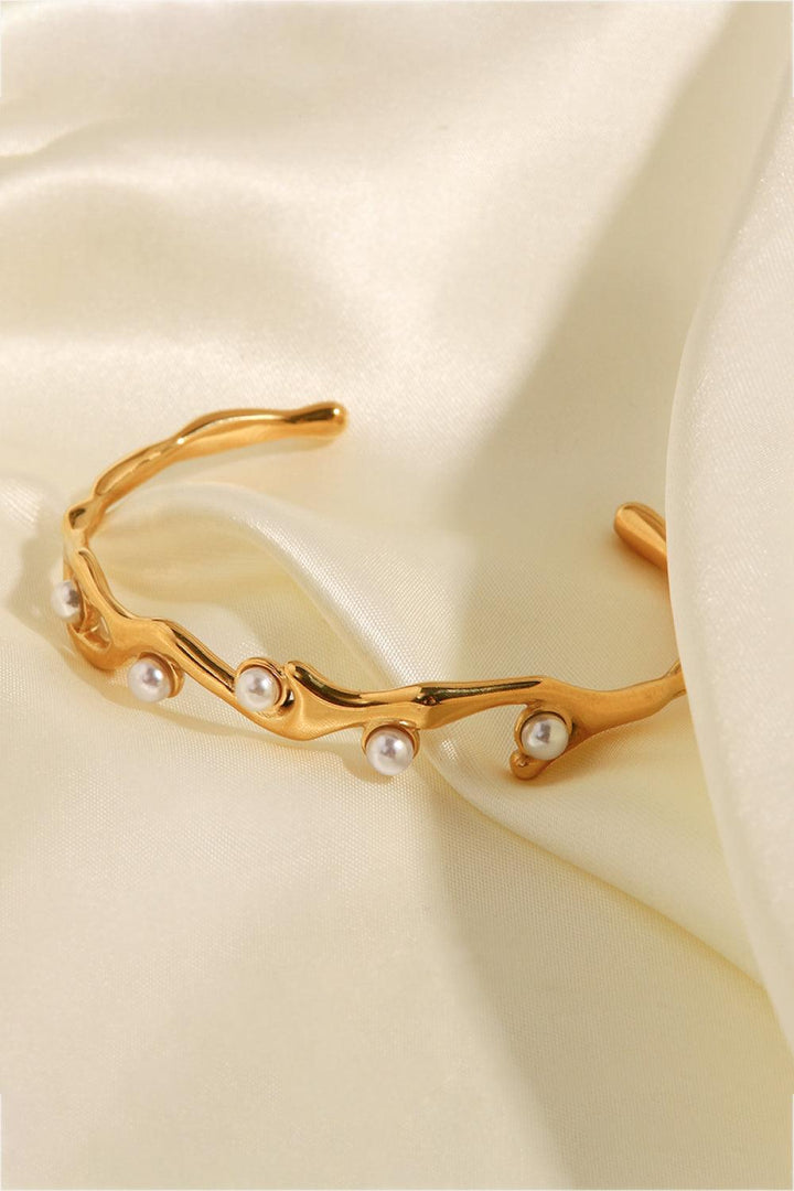Inlaid Synthetic Pearl Open Bracelet - Trendha
