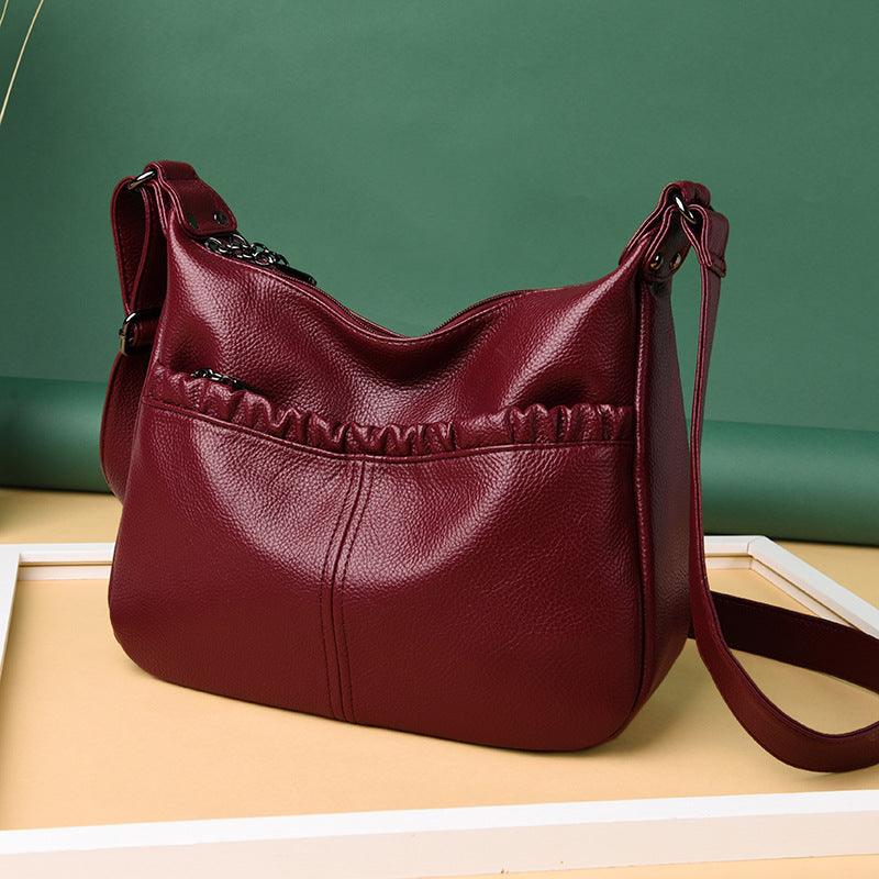 Middle-aged Women's Bag All-match Handbag Lychee Pattern One-shoulder Diagonal Ladies Bag - Trendha