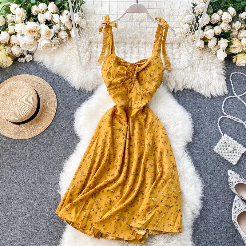 V-neck drawstring waistband Floral Dress - Trendha
