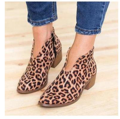 Leopard boots women's personality tassel leather boots new square with WISH booties - Trendha