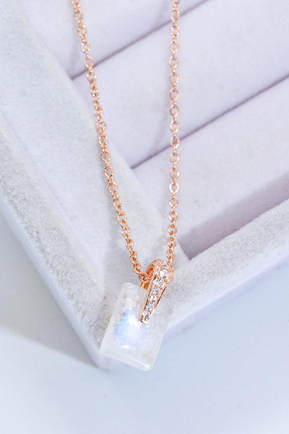 925 Sterling Silver Natural Moonstone Pendant Necklace - Trendha