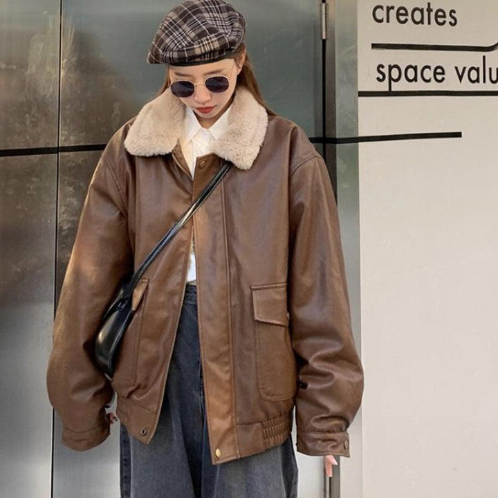 Women's Fashion Retro Leather Warm Jacket - Trendha