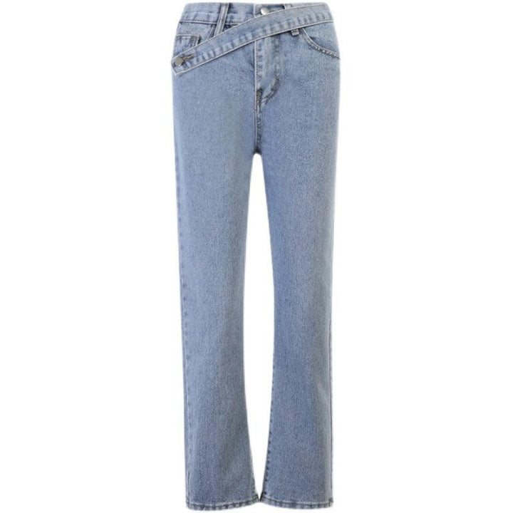 Irregular Belt High Waist Straight Distressed Light-colored Jeans - Trendha