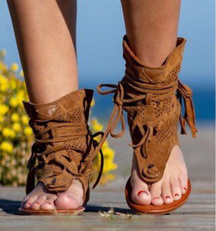 New Comfortable Flat Frosted Fringe Sandals - Trendha