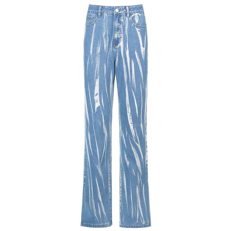 Women Baggy Jeans High Waist Trousers Graffiti Print Casual Female Pants - Trendha
