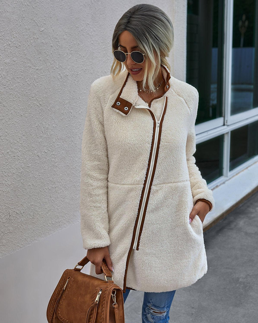 Women Clothes Winter Warm Pocket Fur Coat - Trendha