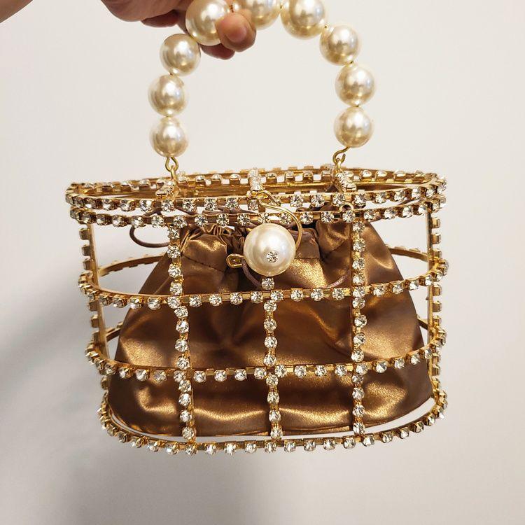 Rhinestone basket bird cage dinner bag - Trendha