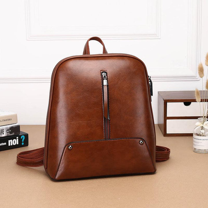 Fashion Oil Wax Leather Women's Backpack - Trendha