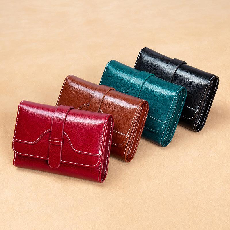 Buckle Vintage Oil Wax Leather Small Coin Wallet - Trendha