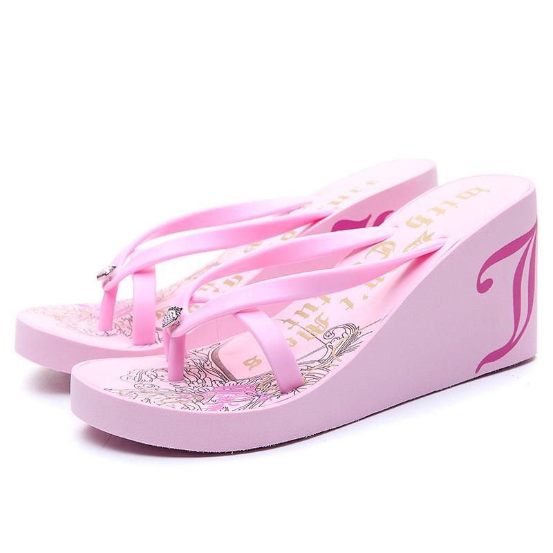 Non-slip Platform Fashion Slippers Printed High-heel Sandals Clip - Trendha