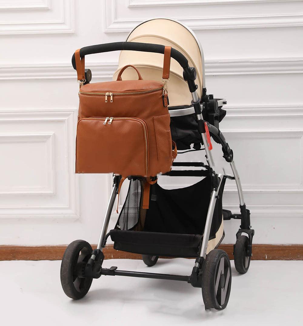 New Pu Mommy Bag Large Capacity Single And Double Shoulders Can Carry Mother And Baby Bag - Trendha