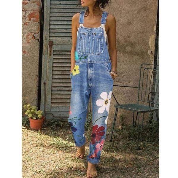 Women's Floral-Print Bib Overalls