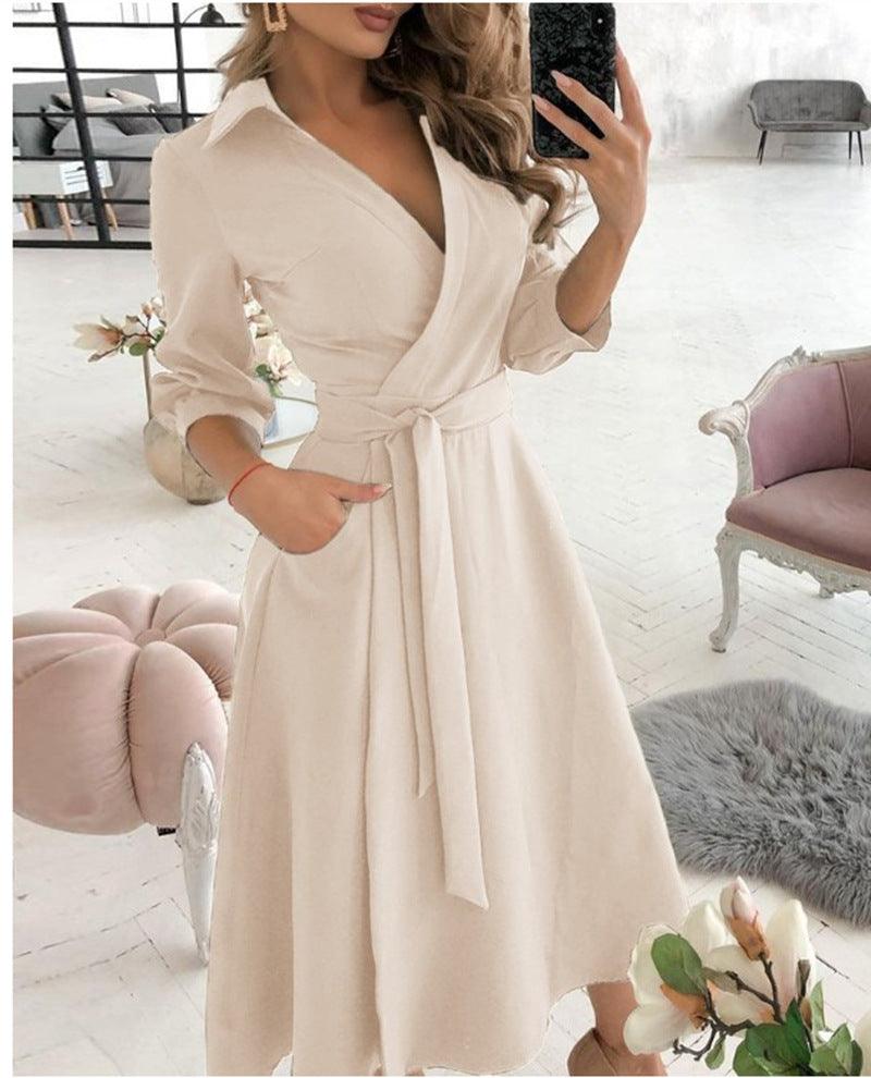 Sexy Irregular Hemline Dress - Women's Deep V-neck Party Dress with Long Sleeves - Trendha