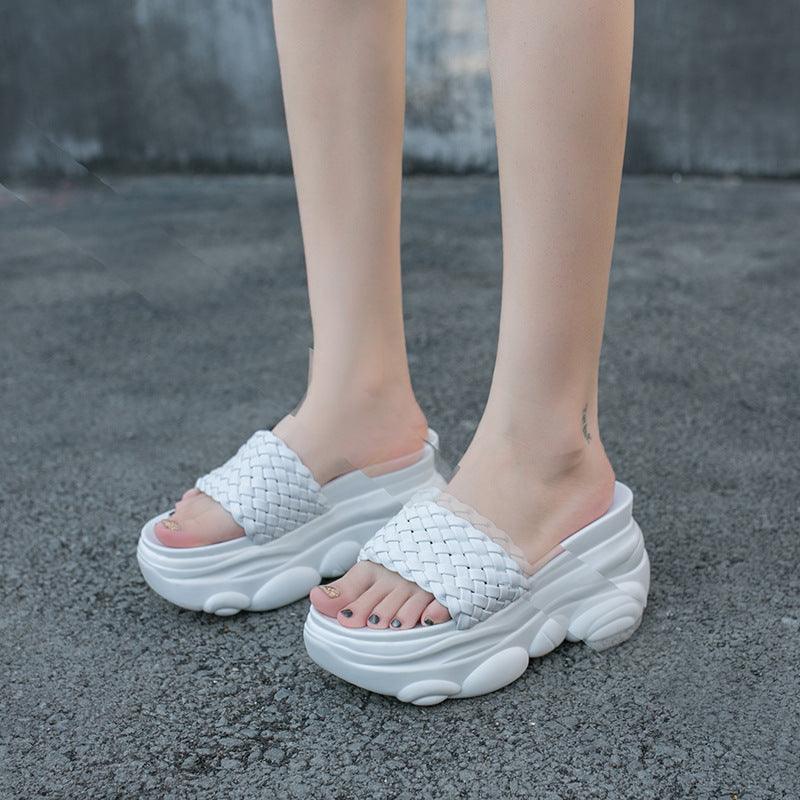 Bear Sandals And Slippers Women'S 2020 Summer New Korean Fashion Woven Thick-Soled Muffin Flat-Shaped High-Heeled Slippers Women - Trendha