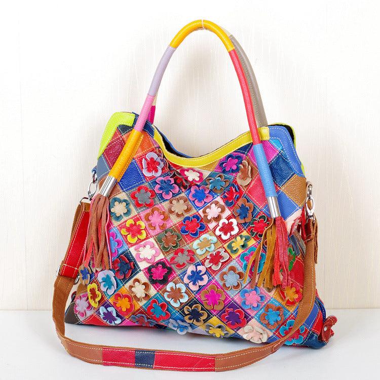 Leather Handbags Colorful Contrast Color Personality Ladies One Shoulder Messenger Cowhide Bag - Trendha