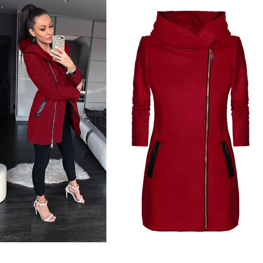 Fashion Side Zipper Plus Fleece Coat Hooded Jacket Sweater Women - Trendha