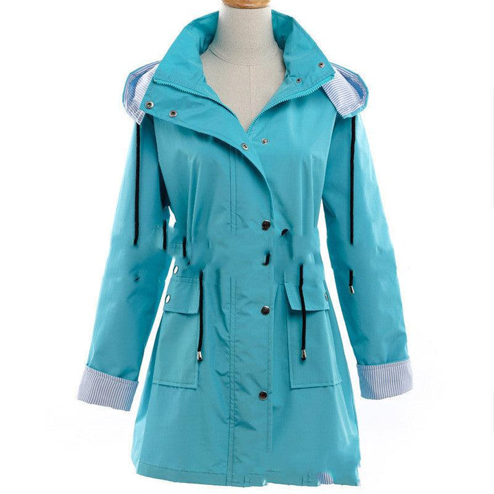 Casual hooded waist coat mid-length ladies trench coat - Trendha