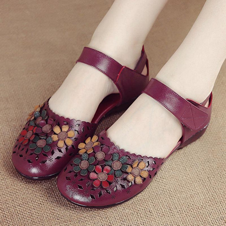 Ethnic Style Handmade Leather Soft Sole Flower Sandals - Trendha