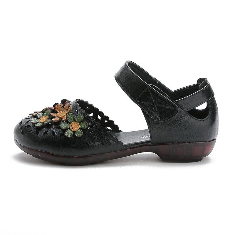 Ethnic Style Handmade Leather Soft Sole Flower Sandals - Trendha