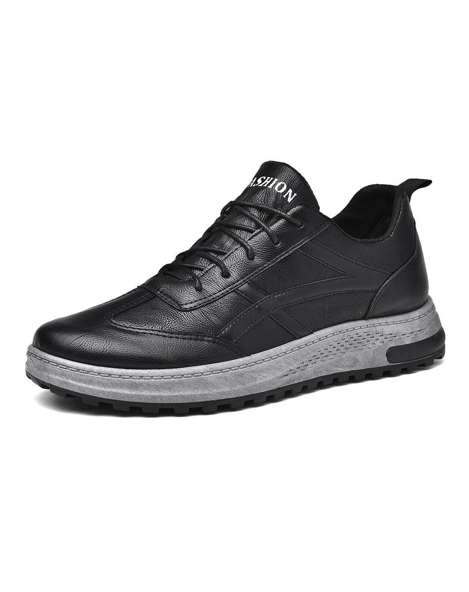 Men's Casual Low-Top Leather Shoes in Black - Trendha