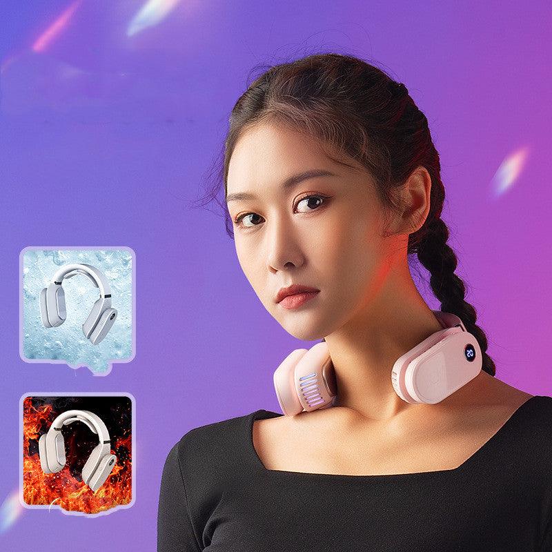 USB Portable Hanging Neck Fan Cooling Cooler Heater Heating Air Conditioner Neck Massager for Home Office, Travel - Trendha