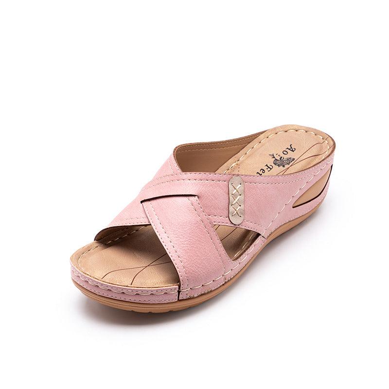 Vintage Wedge Car Stitched Mother Shoes Plus Size Women'S Slippers - Trendha