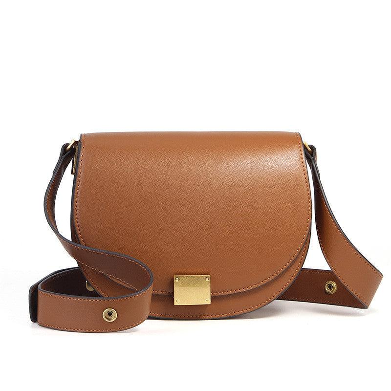 Cowhide Wide Shoulder Strap Saddle Bag Single Shoulder Diagonal Semicircle Bag - Trendha