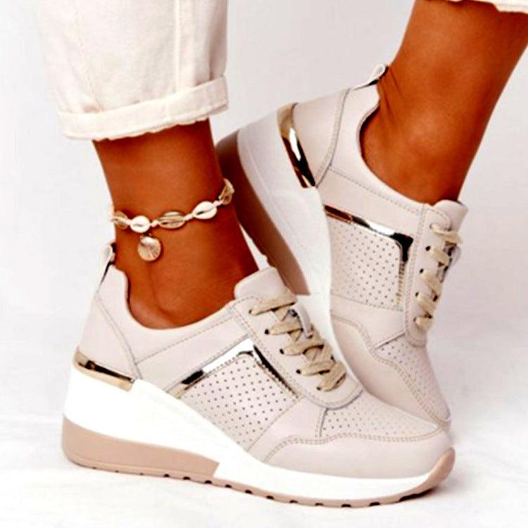 Sneakers Platform Wedge Heel Casual Shoes Lace-up Mesh Sneakers - Trendha
