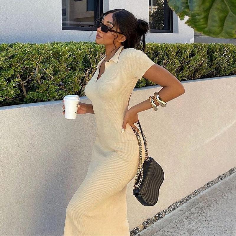 Short-Sleeve Polo-Style Long Dress