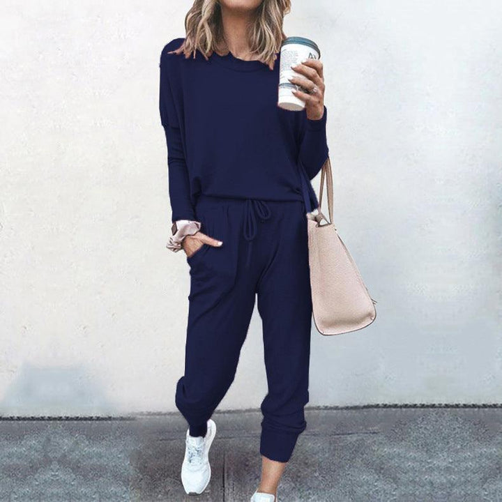 Loose Solid Color Long Sleeve Casual Set - Trendha