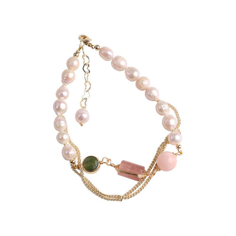 Women's Natural Freshwater Pearl Strawberry Crystal Bracelet - Trendha