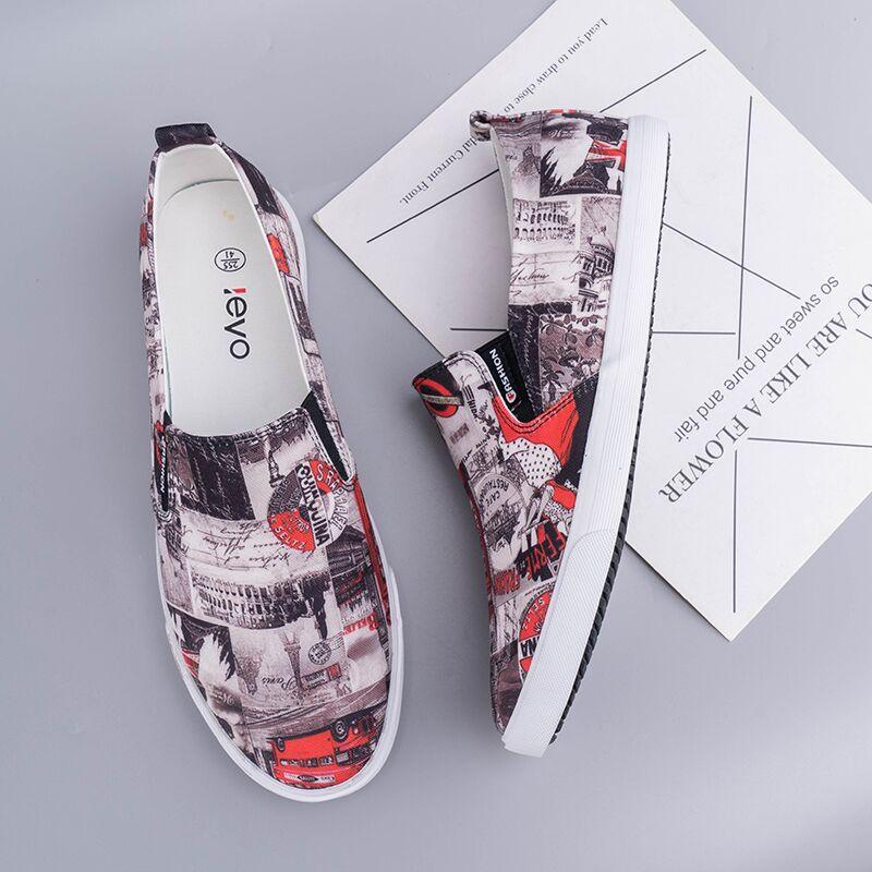 Men's Simple And Fashionable Low-cut Floral Canvas Shoes - Trendha