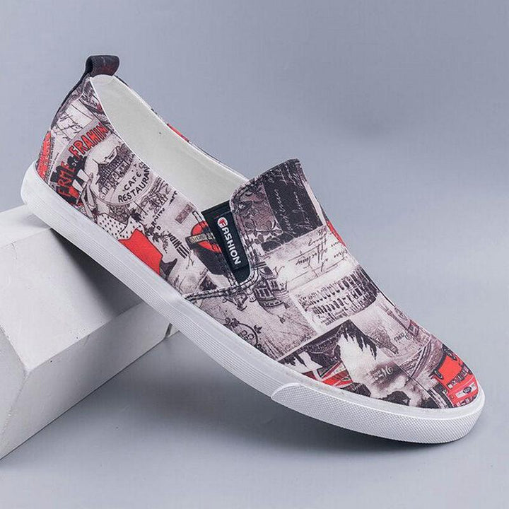 Men's Simple And Fashionable Low-cut Floral Canvas Shoes - Trendha