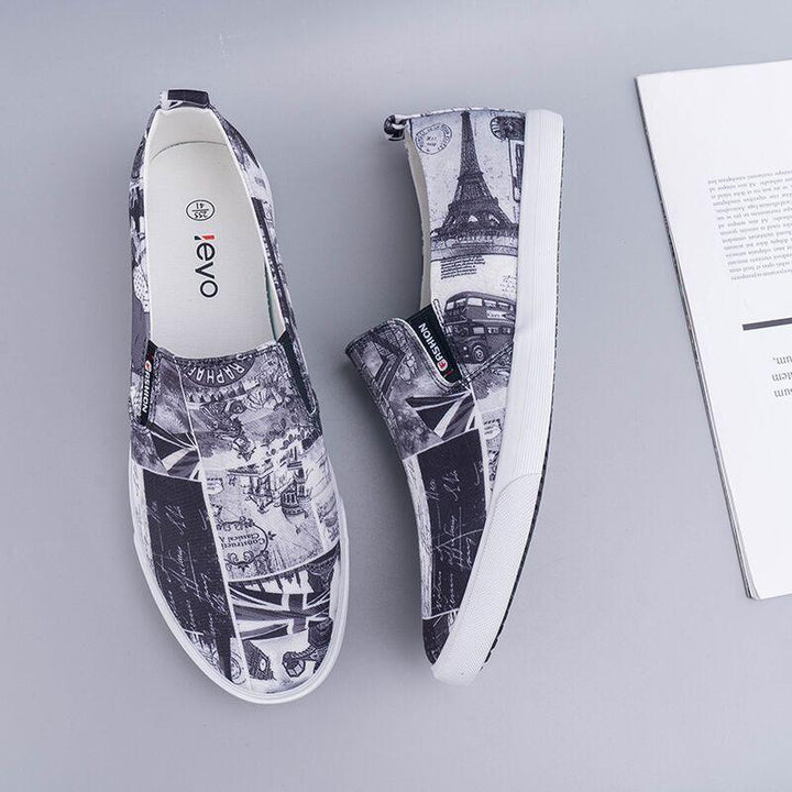 Men's Simple And Fashionable Low-cut Floral Canvas Shoes - Trendha