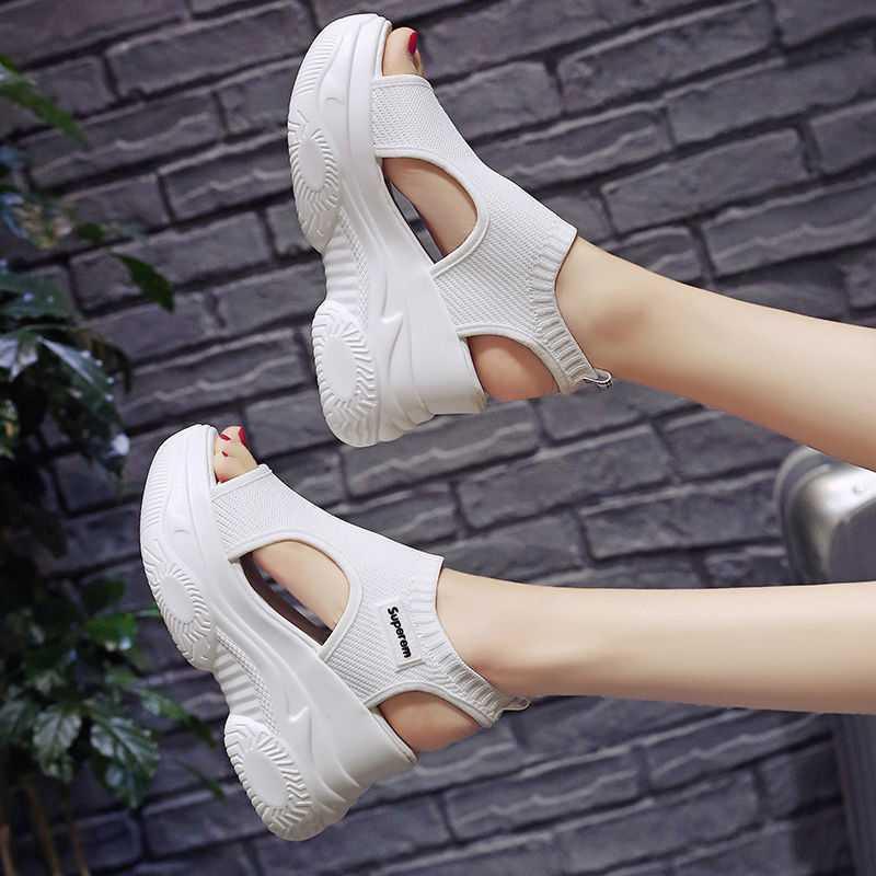 Japan And South Korea Station Trifle Sandals Women's Wild Thick-soled Slope Heel Sports Increase - Trendha